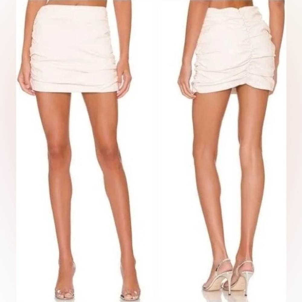 Revolve NBD Keoni Mini Skirt Ivory Faux Leather Ruched Vegan